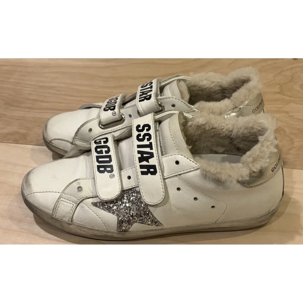 Golden Goose Old School Leather Glitter Star Sneakers Shearling Women's 36 US 6 - Picture 2 of 12